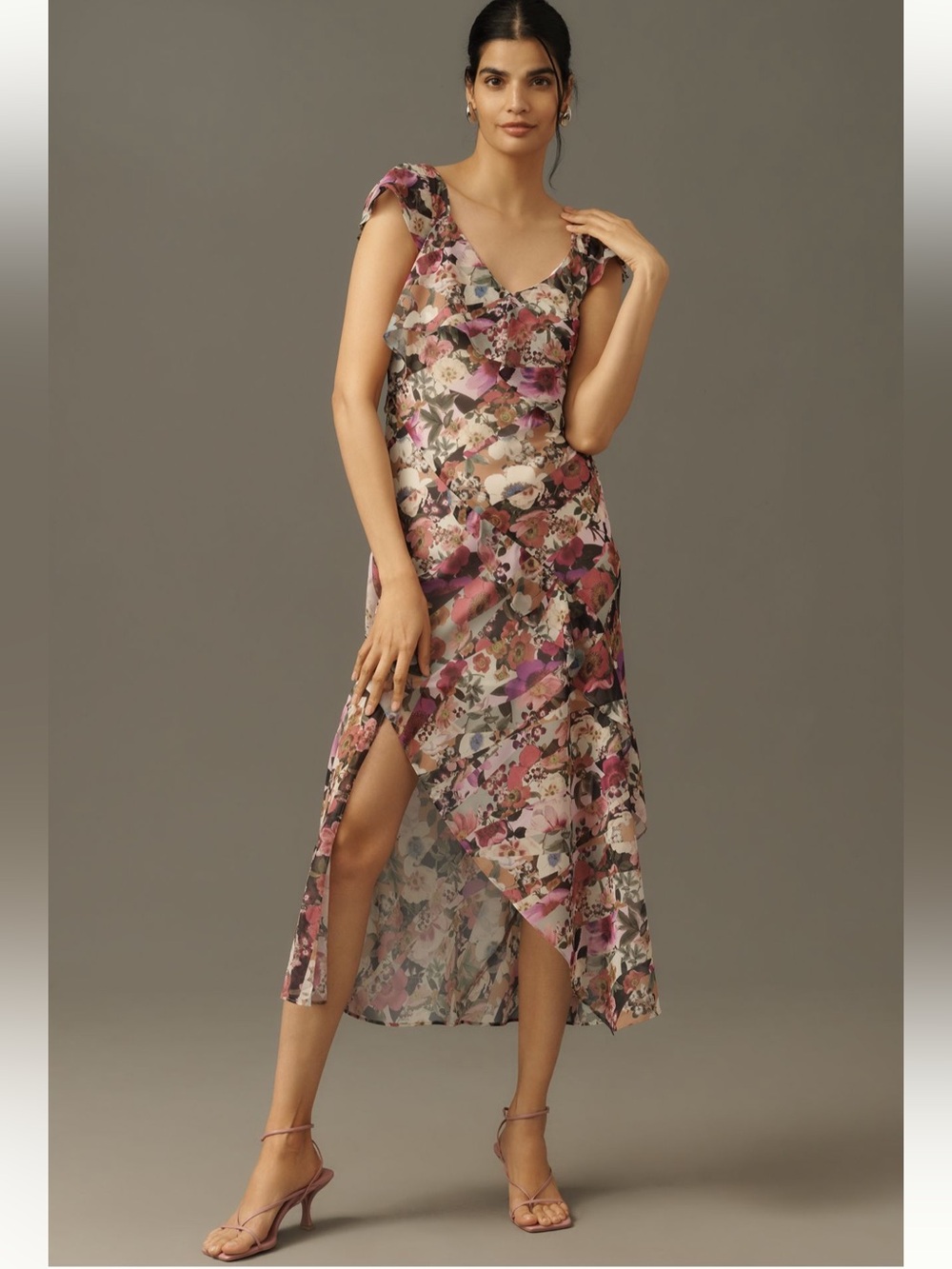 Anthropologie Ruffle Sleeve Floral Slip Dress - Size S - BNWT